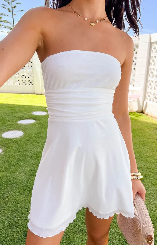 Mini dresses with polka dot patterns Benji White Strapless Mini Dress