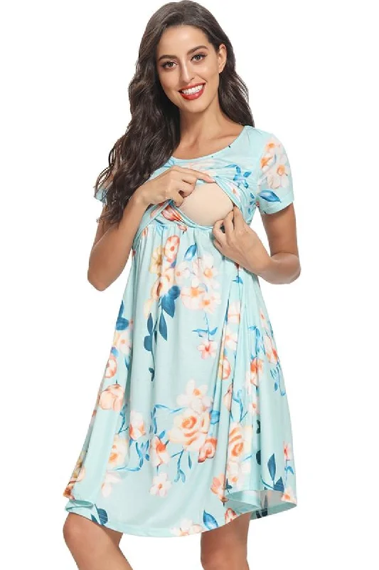 Mini dresses with pleated skirts for a classic look Floral Short Maternity & Nursing Dress Mini dresses with pleated skirts for a classic look Floral Short Maternity & Nursing Dress