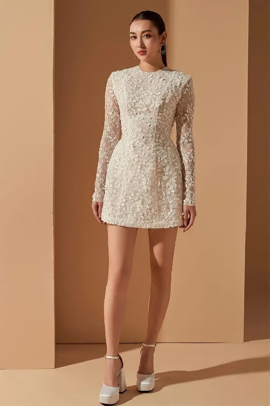 Mini dresses with abstract prints for an artistic look Sabrina A-line Round Neck Lace Mini Dress Mini dresses with abstract prints for an artistic look Sabrina A-line Round Neck Lace Mini Dress