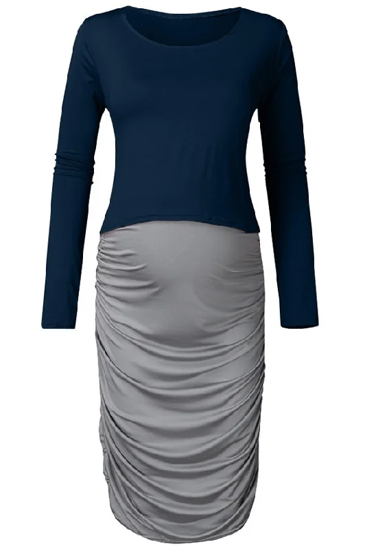 Mini dresses with criss - cross backs for a flirty look 2pcs Two-tone Tight Midi Pregnancy Dress & Long SLeeves Top Mini dresses with criss - cross backs for a flirty look 2pcs Two-tone Tight Midi Pregnancy Dress & Long SLeeves Top