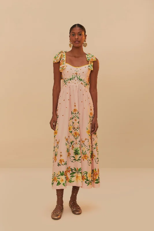 Plaid midi dresses for a fall - themed family gathering Pink Botanical Beauty Shoulder Bow Midi Dress Plaid midi dresses for a fall - themed family gathering Pink Botanical Beauty Shoulder Bow Midi Dress