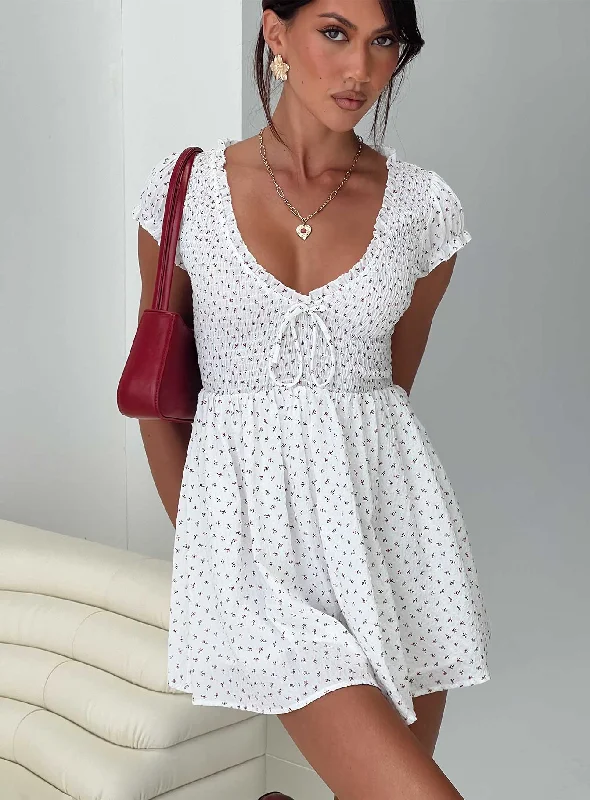 Mini dresses with pom - pom trims for a playful feel Sweet Talk Playsuit White Floral Mini dresses with pom - pom trims for a playful feel Sweet Talk Playsuit White Floral