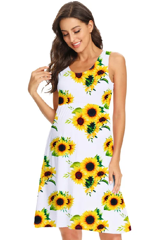 Mini dresses with puff sleeves for a vintage look Fashionable Sleeveless Multi-Branch Sunflower Maternity Dress Mini dresses with puff sleeves for a vintage look Fashionable Sleeveless Multi-Branch Sunflower Maternity Dress