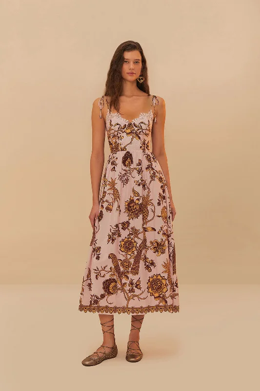 Midi dresses with V - necklines for a flattering and elongating effect Pink Tropical Landing Lace Midi Dress Midi dresses with V - necklines for a flattering and elongating effect Pink Tropical Landing Lace Midi Dress