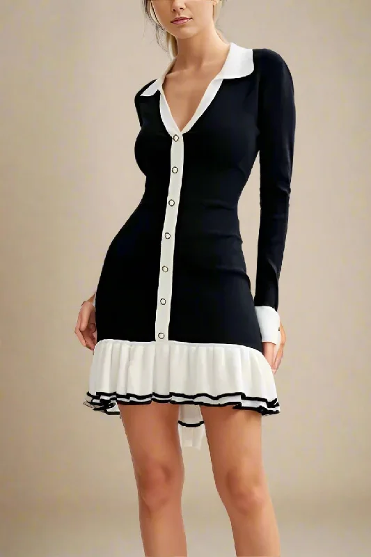 Sheer mini dresses with lace inserts Nola Long Sleeve Bodycon Mini Dress - Classic Black Sheer mini dresses with lace inserts Nola Long Sleeve Bodycon Mini Dress - Classic Black