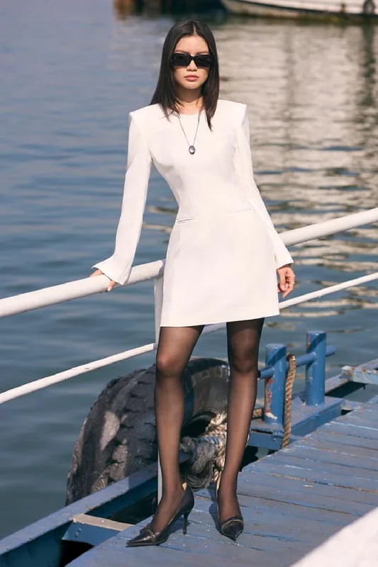 Mini dresses with beaded embellishments for a fancy event Gianna A-line Long Sleeved Crepe Mini Dress Mini dresses with beaded embellishments for a fancy event Gianna A-line Long Sleeved Crepe Mini Dress
