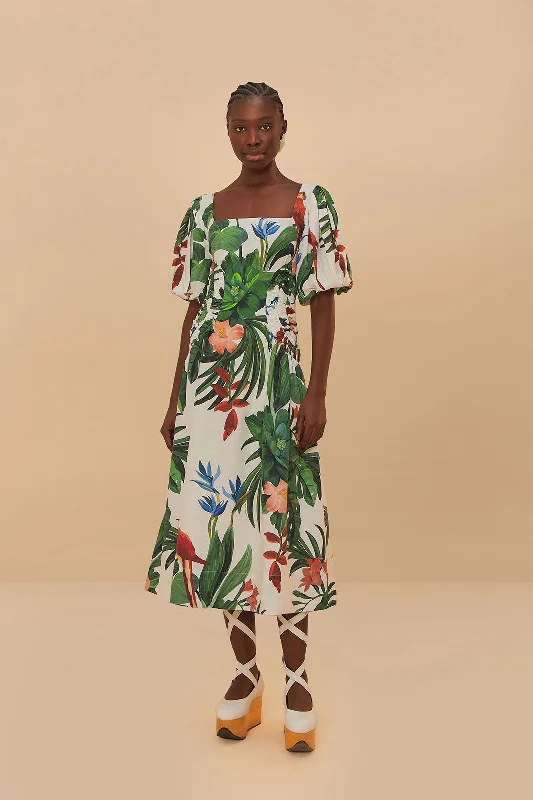 Midi dresses with puff sleeves for a vintage - inspired look Off-White Midnight Macaw Fiesta Midi Dress