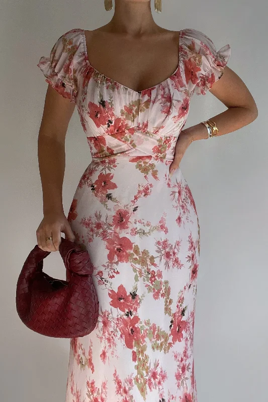 Midi dresses with ruched sleeves for a more fitted and stylish arm look Maisha Floral Midi Dress - Pink Midi dresses with ruched sleeves for a more fitted and stylish arm look Maisha Floral Midi Dress - Pink