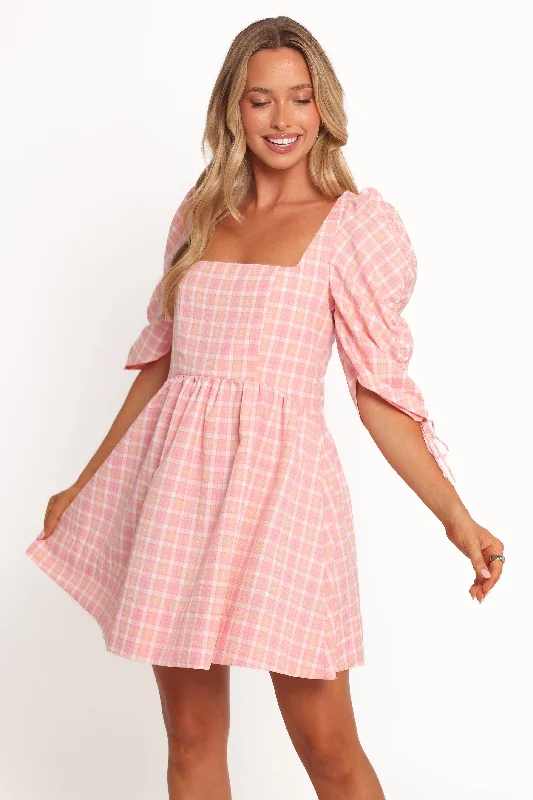 Mini dresses with one - shoulder designs Siena Mini Dress - Pink Check