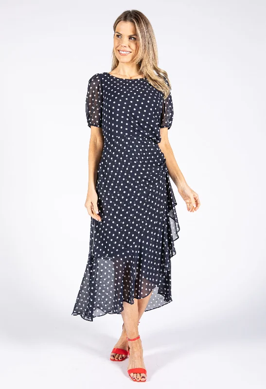 Midi dresses with animal prints for a bold and confident appearance Ruched Detail Polka Dot Dress