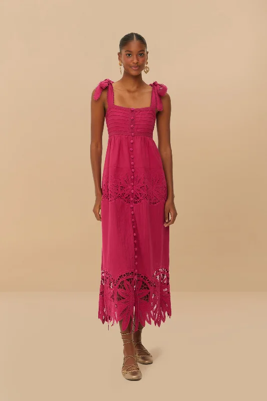 Midi dresses with button - front designs for a classic touch Pink Daisy Embroidered Sleeveless Midi Dress Midi dresses with button - front designs for a classic touch Pink Daisy Embroidered Sleeveless Midi Dress