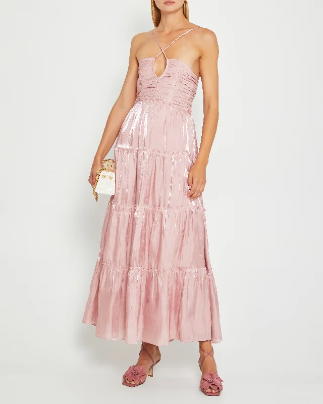 Sleeveless midi dresses with lace details for summer weddings East Dress