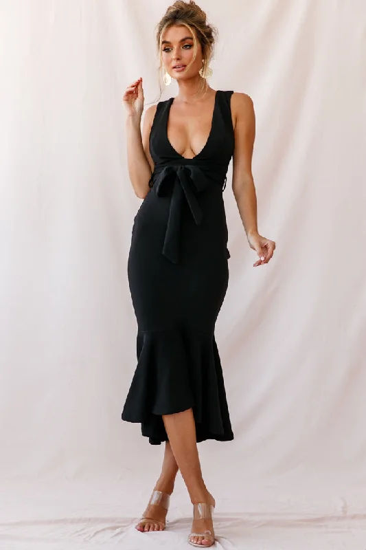 Midi dresses with mesh inserts for a trendy and breathable option Sorry Not Sorry Wide Strap Flounce Dress Black