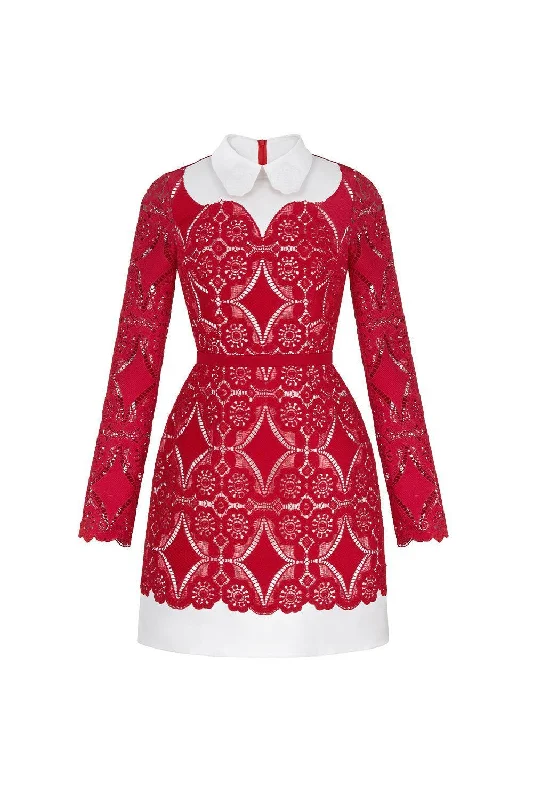 Cotton mini dresses for a comfortable everyday option Isabella A-line Long Sleeved Lace Mini Dress