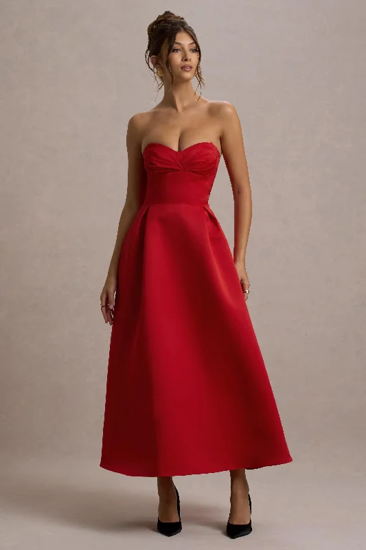 Midi dresses with bow accents for a sweet and charming look Wintour | Red Satin Sweetheart Midi Dress Midi dresses with bow accents for a sweet and charming look Wintour | Red Satin Sweetheart Midi Dress