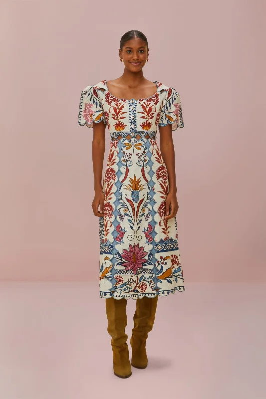 Midi dresses with ruched bodices for a feminine and fitted feel Cream Romantic Lightness Short Sleeve Midi Dress