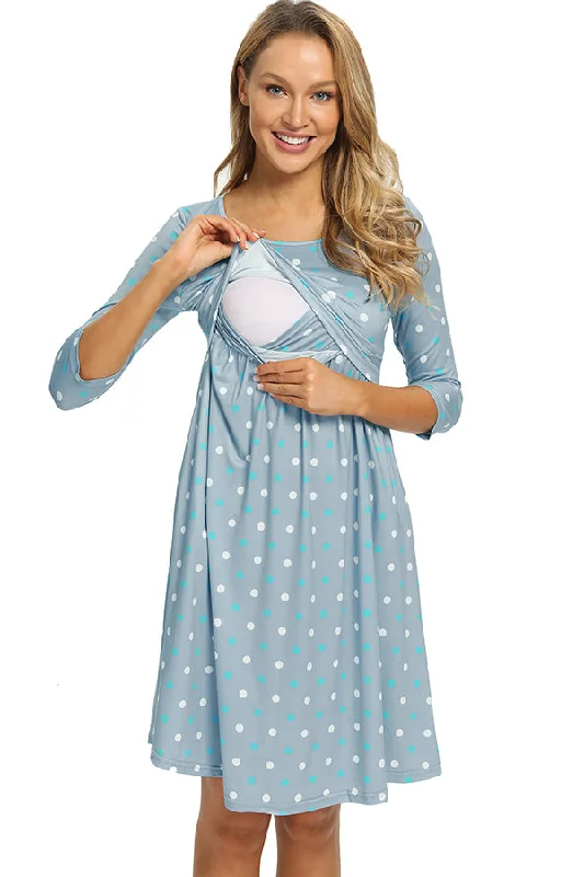 Mini dresses with V - necklines for a flattering shape Polka Dot Nursing Dress With Sleeves Casual Breastfeeding Dress Mini dresses with V - necklines for a flattering shape Polka Dot Nursing Dress With Sleeves Casual Breastfeeding Dress