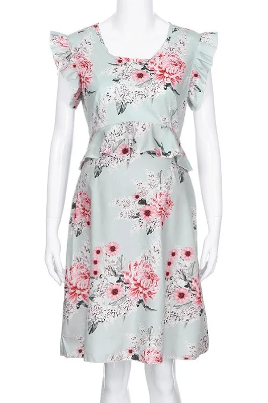 Mini dresses with pom - pom trims for a playful feel Floral Print Ruffle Trim Short Maternity Dress Mini dresses with pom - pom trims for a playful feel Floral Print Ruffle Trim Short Maternity Dress