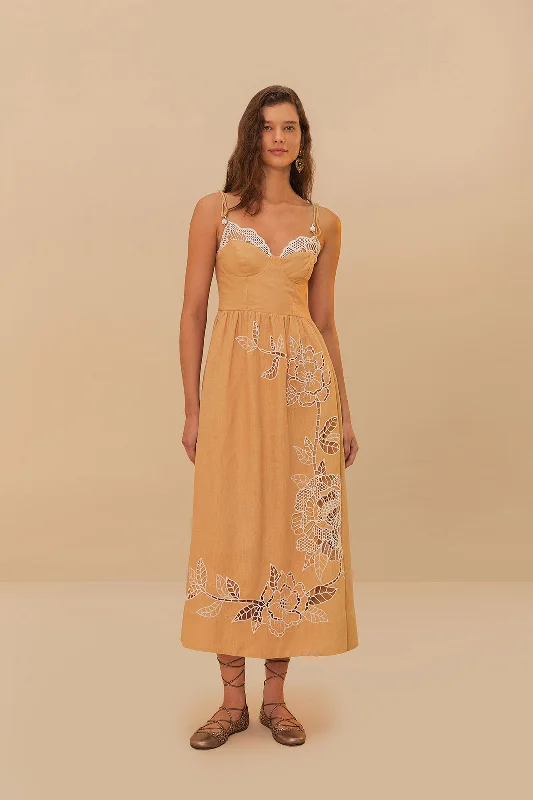 Midi dresses with mesh inserts for a trendy and breathable option Sand Richelieu Euroflax™ Premium Linen Midi Dress Midi dresses with mesh inserts for a trendy and breathable option Sand Richelieu Euroflax™ Premium Linen Midi Dress