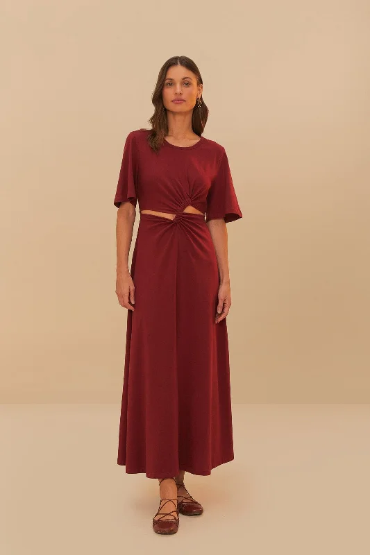 High - low midi dresses with geometric patterns for a modern party Red Short Sleeve Cut-Out Midi Dress High - low midi dresses with geometric patterns for a modern party Red Short Sleeve Cut-Out Midi Dress