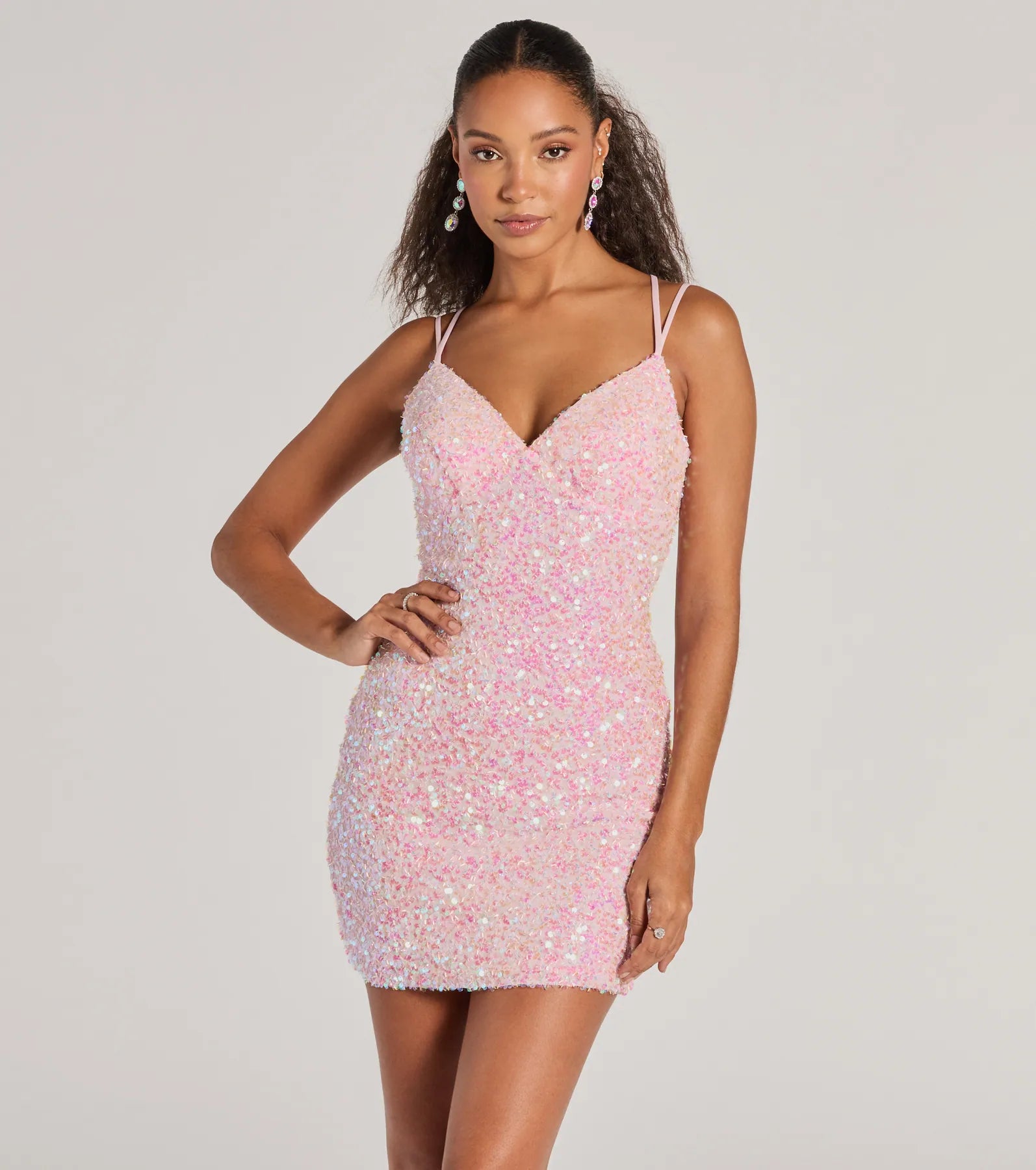 Sheer mini dresses with lace inserts Davina Sequin Lace-Up Bodycon Mini Dress