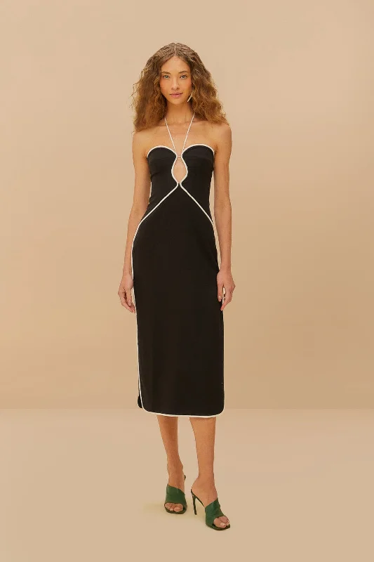 Midi dresses with patchwork patterns for a one - of - a - kind style Black And White Cut-Out Midi Dress Midi dresses with patchwork patterns for a one - of - a - kind style Black And White Cut-Out Midi Dress