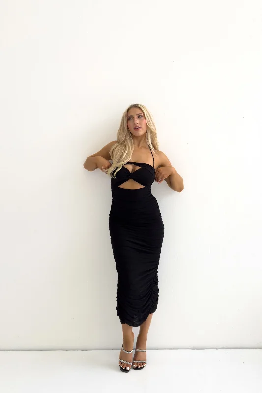 Midi dresses with button - down skirts for a unique and functional design Idris Midi Dress - Black Midi dresses with button - down skirts for a unique and functional design Idris Midi Dress - Black