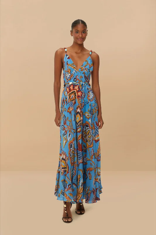 Midi dresses with satin - finish fabrics for a luxurious feel Blue Sunset Tapestry Sleeveless Midi Dress Midi dresses with satin - finish fabrics for a luxurious feel Blue Sunset Tapestry Sleeveless Midi Dress