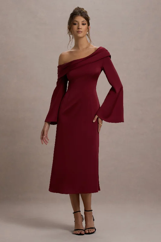 Midi dresses with tassel accents for a bohemian and free - spirited style Astral | Port Satin Asymmetric Flared-Sleeve Midi Dress Midi dresses with tassel accents for a bohemian and free - spirited style Astral | Port Satin Asymmetric Flared-Sleeve Midi Dress