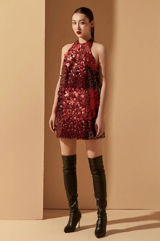 Mini dresses with gathered skirts for a voluminous effect Adelina Halter Sleeveless Sequin Mini Dress Mini dresses with gathered skirts for a voluminous effect Adelina Halter Sleeveless Sequin Mini Dress