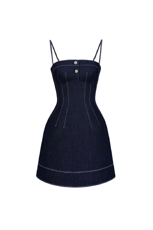 Cotton mini dresses for a comfortable everyday option Havana A-line Square Neck Denim Mini Dress Cotton mini dresses for a comfortable everyday option Havana A-line Square Neck Denim Mini Dress