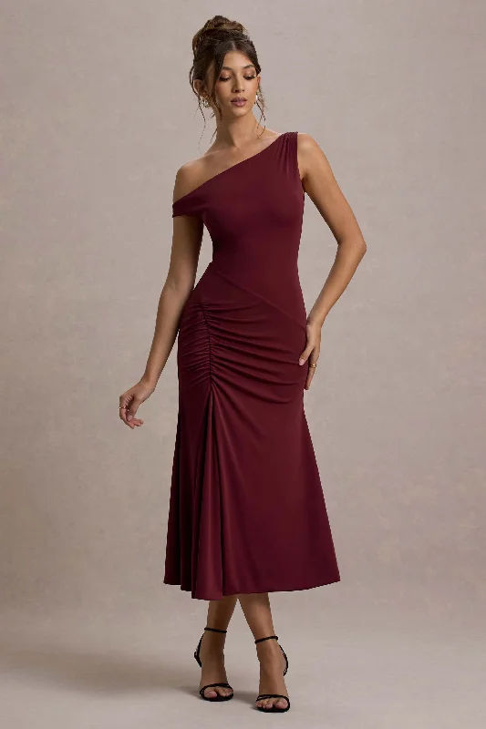 Midi dresses with button - front designs for a classic touch Kerensa | Port One-Shoulder Midi Dress Midi dresses with button - front designs for a classic touch Kerensa | Port One-Shoulder Midi Dress
