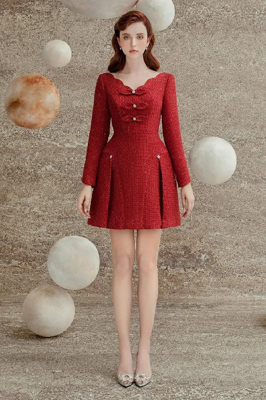 Mini dresses with geometric prints for a modern aesthetic Selina A-line Scallop Neck Tweed Mini Dress Mini dresses with geometric prints for a modern aesthetic Selina A-line Scallop Neck Tweed Mini Dress
