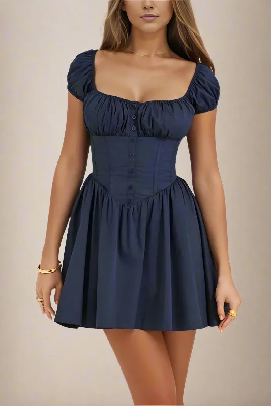 Mini dresses with button - down fronts Corey Bodycon Mini Dress - Navy Blue
