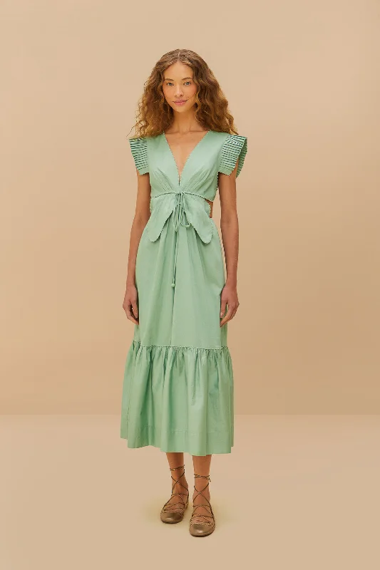 Midi dresses with patchwork patterns for a one - of - a - kind style Light Green Butterfly Cut-Out Midi Dress