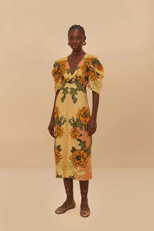 Midi dresses with ribbed textures for a unique and tactile appearance Cream Delicate Flower Arabesques Euroflax™ Premium Linen Midi Dress Midi dresses with ribbed textures for a unique and tactile appearance Cream Delicate Flower Arabesques Euroflax™ Premium Linen Midi Dress
