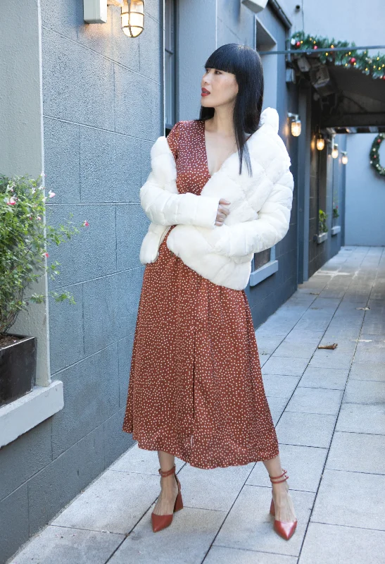 Midi dresses with mesh inserts for a trendy and breathable option Bronze Polka Dot Dress Midi dresses with mesh inserts for a trendy and breathable option Bronze Polka Dot Dress