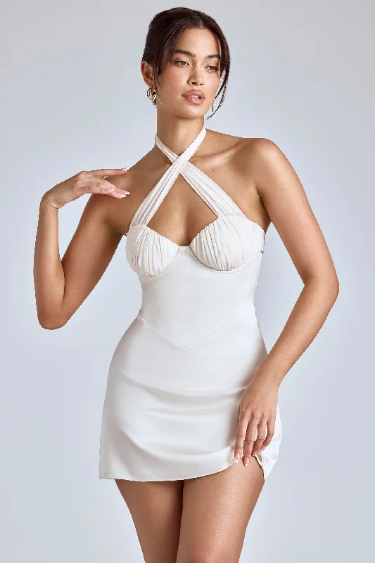 Mini dresses with pocket details for added functionality Cross-Neck A-Line Mini Dress in Ivory Mini dresses with pocket details for added functionality Cross-Neck A-Line Mini Dress in Ivory
