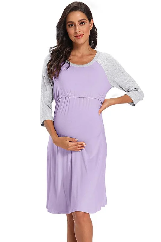 Mini dresses with pocket details for added functionality Colorblock Long-sleeve Maternity & Nursing Sleepshirts Mini dresses with pocket details for added functionality Colorblock Long-sleeve Maternity & Nursing Sleepshirts