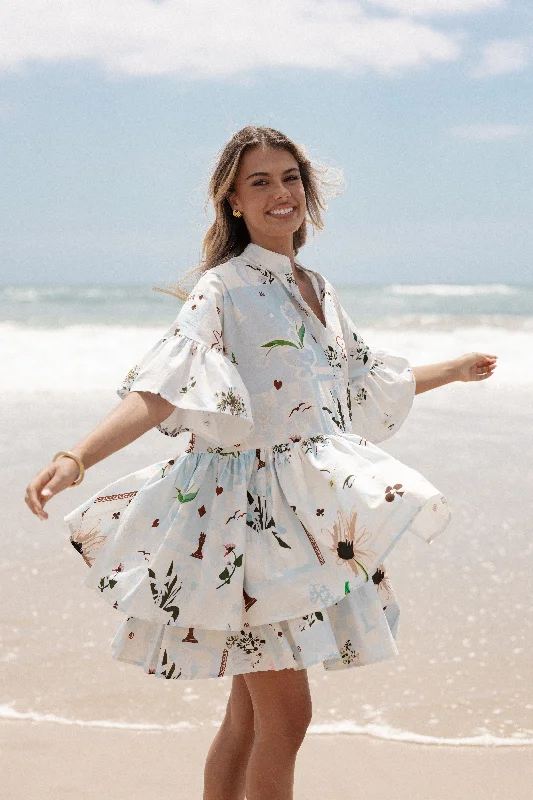 Mini dresses with off - the - shoulder styles Marguerite Mini Dress - Blue Floral