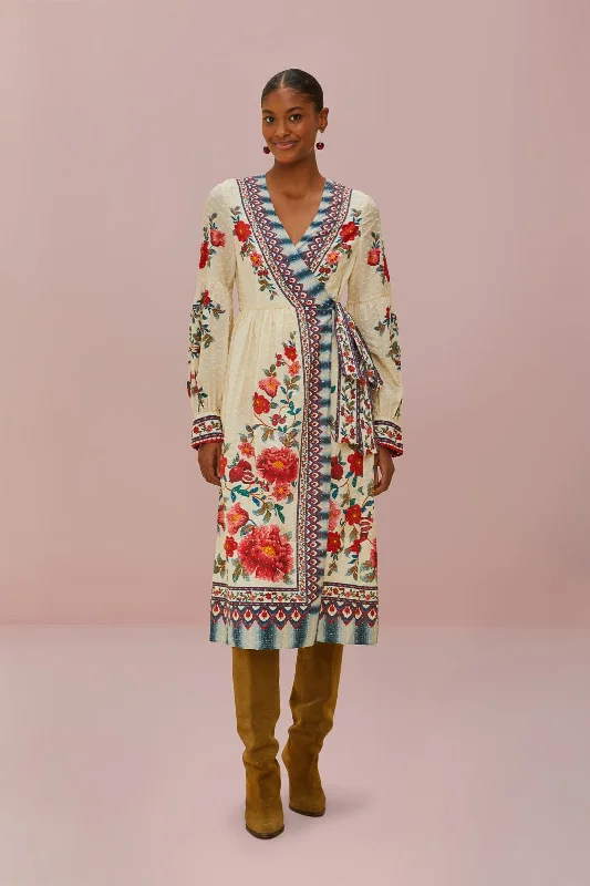 Midi dresses with patchwork patterns for a one - of - a - kind style Sand Mosaic Garden Wrap Midi Dress