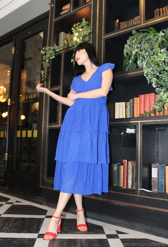 Midi dresses with puff sleeves for a vintage - inspired look Textured Tiered Dress