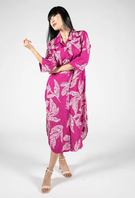 Midi dresses with ribbed textures for a unique and tactile appearance Abstract Leaf Print Shirt Dress