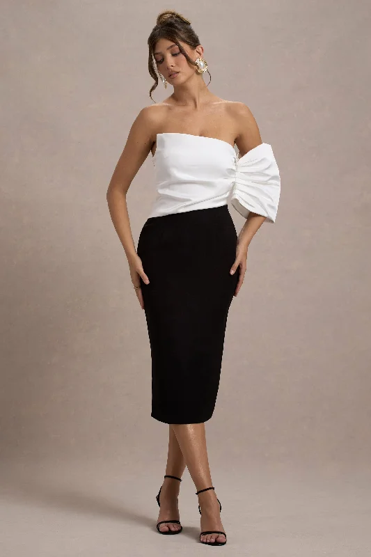 Midi dresses with keyhole backs for a flirty and unexpected detail Perception | Black and White Asymmetric One-Sleeve Midi Dress