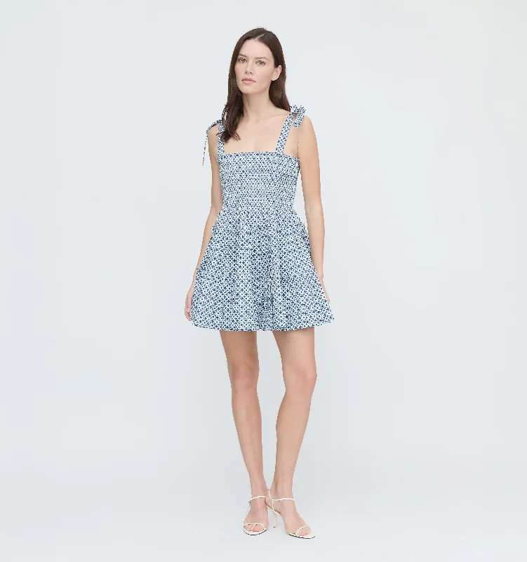 Mini dresses with spaghetti straps for a delicate look The Ribbon Charlotte Nap Dress - Navy Circular Lattice Mini dresses with spaghetti straps for a delicate look The Ribbon Charlotte Nap Dress - Navy Circular Lattice