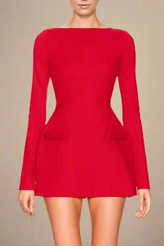 Mini dresses with tiered skirts for added volume Zena Long Sleeve Bodycon Mini Dress - Lipstick Red Mini dresses with tiered skirts for added volume Zena Long Sleeve Bodycon Mini Dress - Lipstick Red