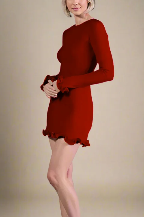 Mini dresses with off - the - shoulder styles Regina Long Sleeve Bodycon Mini Dress - Lipstick Red Mini dresses with off - the - shoulder styles Regina Long Sleeve Bodycon Mini Dress - Lipstick Red