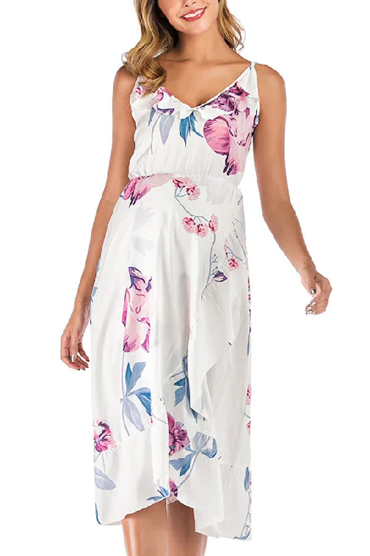 Mini dresses with ruched bodices for a feminine touch Thin Strap V-neck Maternity Midi Floral Dress Mini dresses with ruched bodices for a feminine touch Thin Strap V-neck Maternity Midi Floral Dress