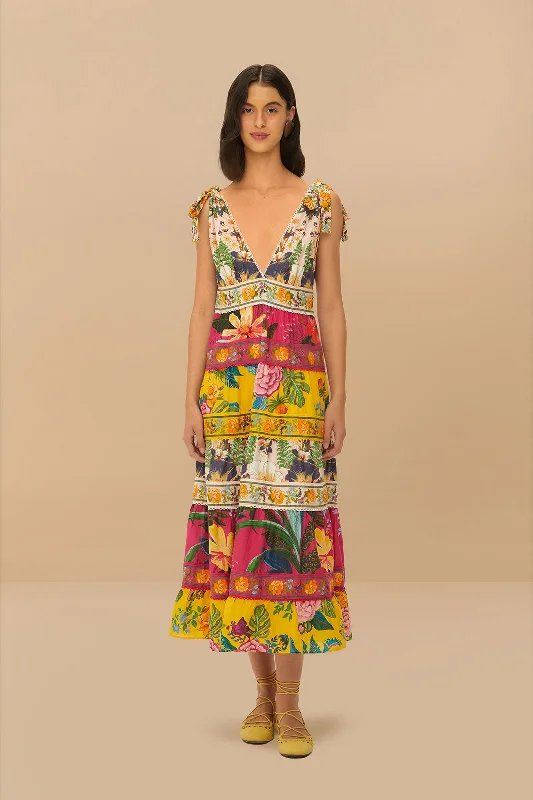 Midi dresses with V - necklines for a flattering and elongating effect Mixed Flowers Midi Dress Midi dresses with V - necklines for a flattering and elongating effect Mixed Flowers Midi Dress
