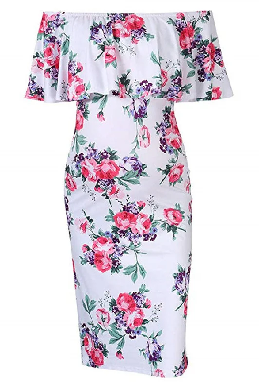 Mini dresses with belted waists for a defined silhouette Off the Shoulder Printing Floral Bodycon Maternity Dress Mini dresses with belted waists for a defined silhouette Off the Shoulder Printing Floral Bodycon Maternity Dress